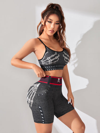 Women Fashion Skull Print Yoga Sports Set