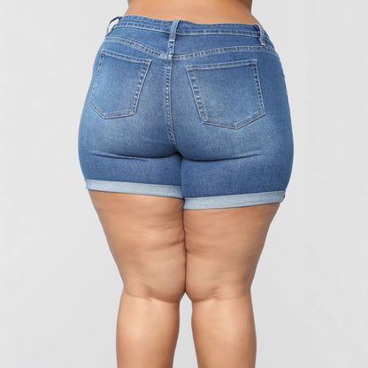 Women Fashion Casual Plus Size Stretch Denim Shorts