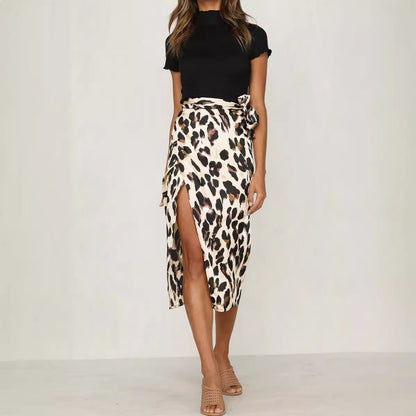 Falda midi elegante con estampado de leopardo para mujer