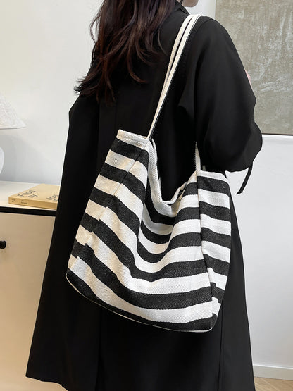 Sac fourre-tout simple et décontracté en toile à rayures de grande capacité