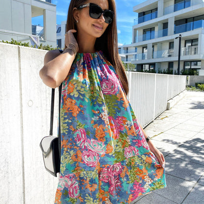 Women Casual Summer Vacation Boho Paisley Floral Print Halter Dress
