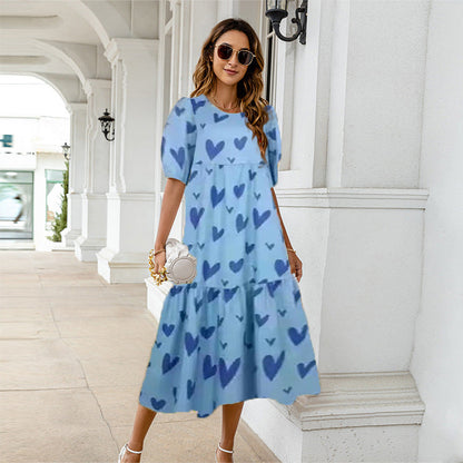 Summer Women Casual Bohemian Short Sleeve Polka Dot Dress