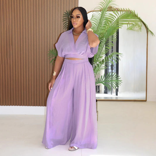 Conjunto de dos piezas de color liso informal de moda para mujer