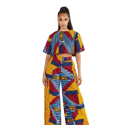 Women Fashion Casual Geometric Printed T-Shirt Pants