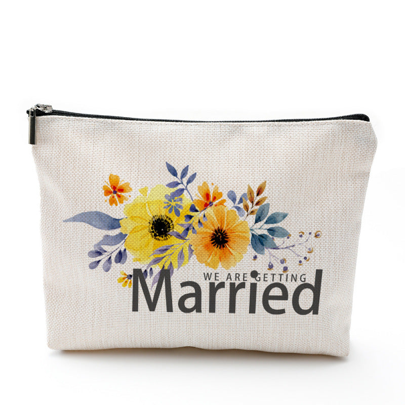 Bolsa de cosméticos impermeable de lino y algodón con cremallera