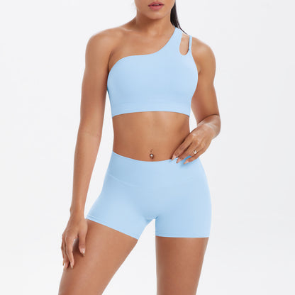 Ensemble deux pièces décontracté pour femme, débardeur à épaules inclinées et short moulant de couleur unie