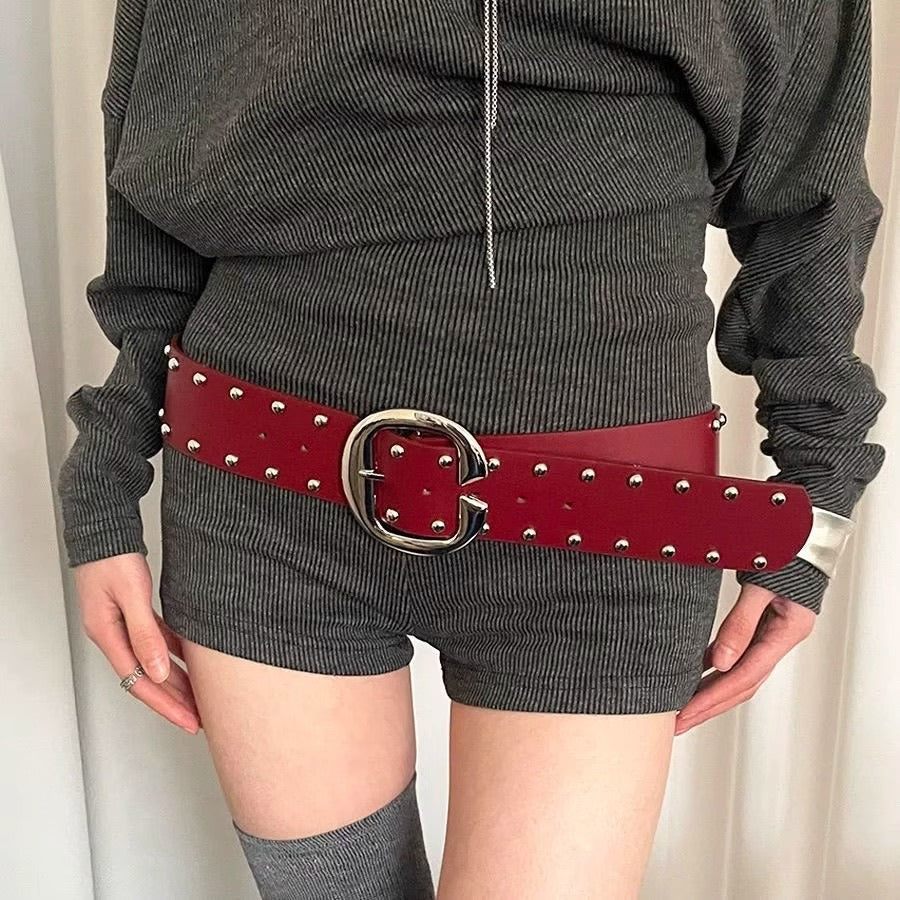 Ceinture à rivets en cuir PU pour femme, couleur unie, style décontracté