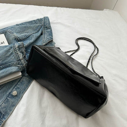 Bolso de mano con cadena de cuero sintético sencillo e informal para mujer
