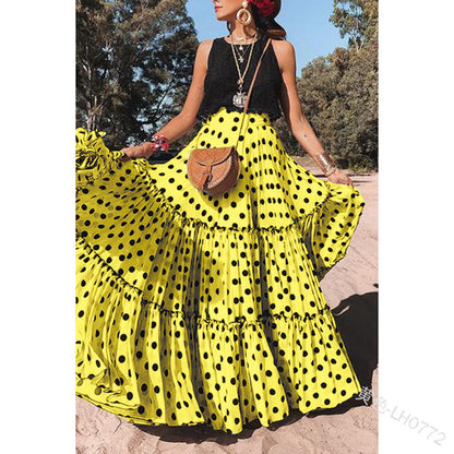 Women Casual Polka Dot Polyester Sleeveless Skirt