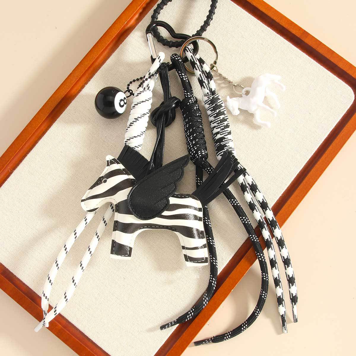 Cute Leather Pony Woven Rope Keychain