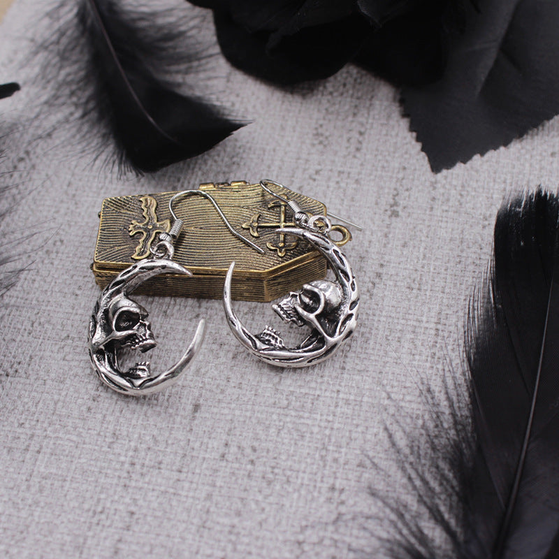 Gothic Skull Moon Earrings in Alloy with Punk Style Design