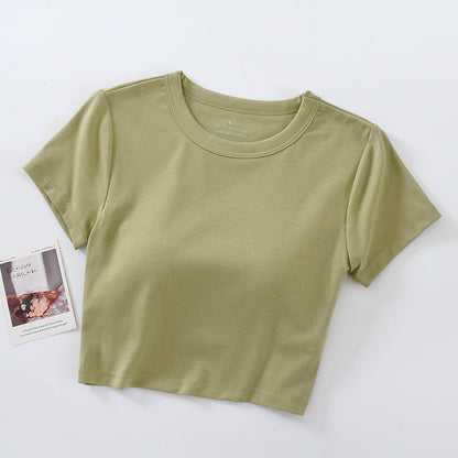 Women Fashion Solid Color Blank T-Shirt - Round Neck Short Sleeve