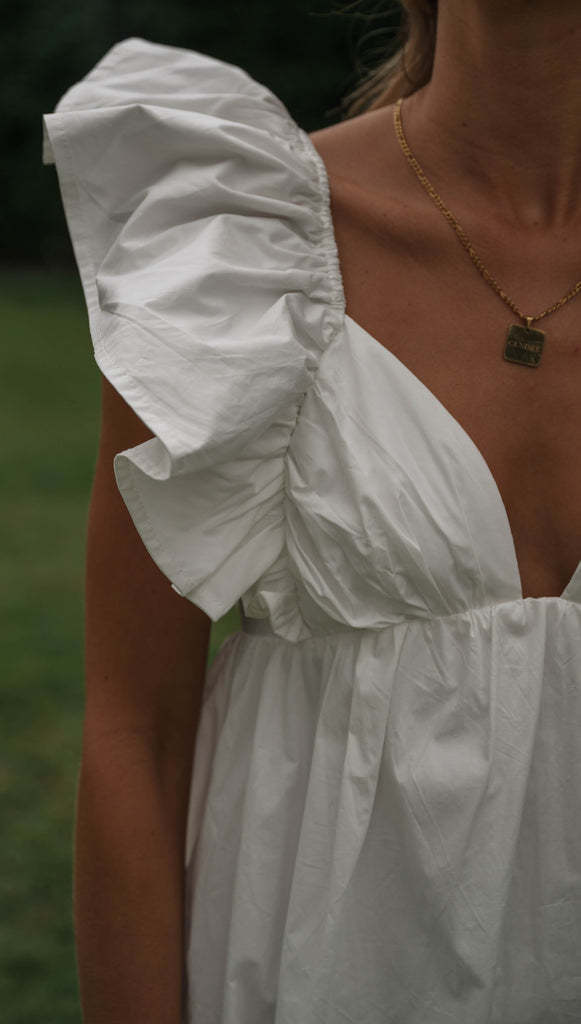 Robe d'été à col en V et manches à volants pour femme
