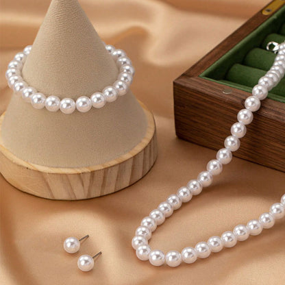 Conjunto de joyería de perlas de imitación de 8 mm de moda y elegante