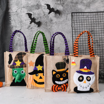 Bolsa de dulces de Halloween con forma de calabaza y bruja, no tejida