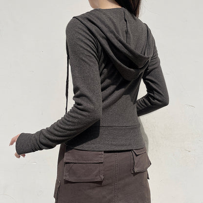 Chaqueta informal de manga larga con cordón y ribete de color liso para mujer