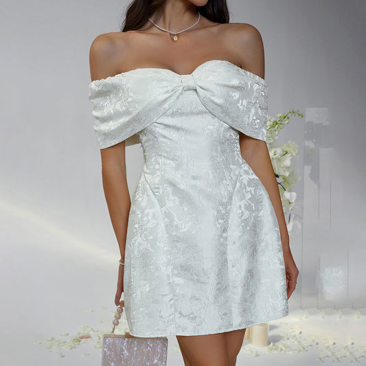 Elegant Solid Color Bowknot Off Shoulder Dress