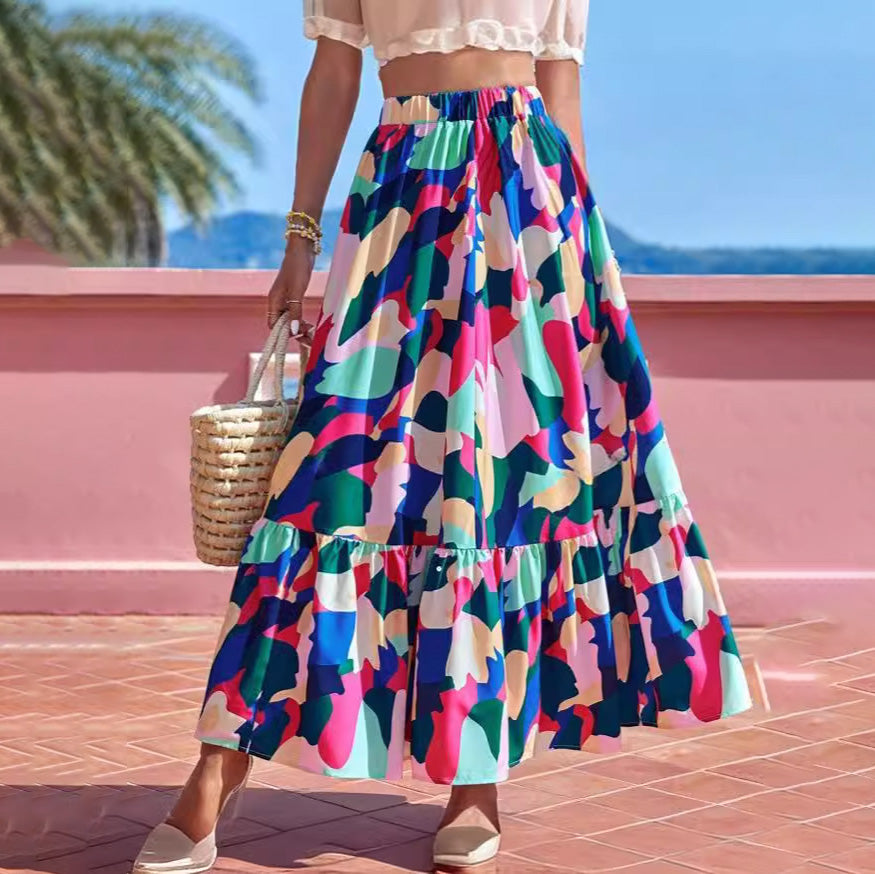 Women Fashion Casual Printed Skirt with Abstract Pattern