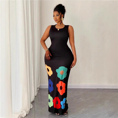 Women Fashion Floral Print Sleeveless Fit and Flare Dress