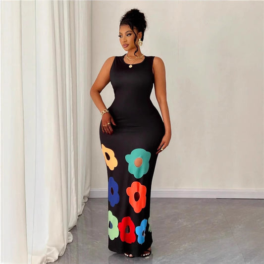 Women Fashion Floral Print Sleeveless Fit and Flare Dress