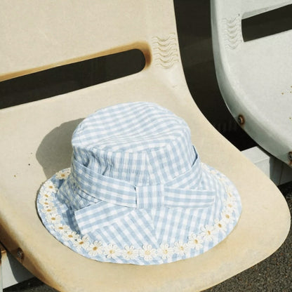 Sombreros tipo cubo con protección solar y lazo a cuadros para mujer