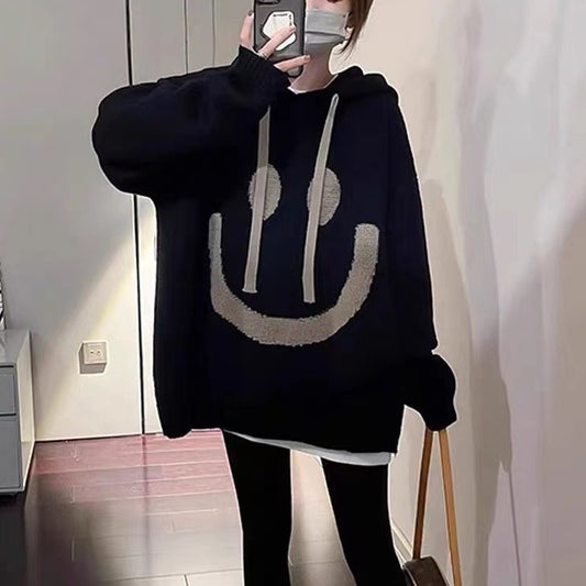 Women Fashion Casual Smile Face Hooded Knitwear