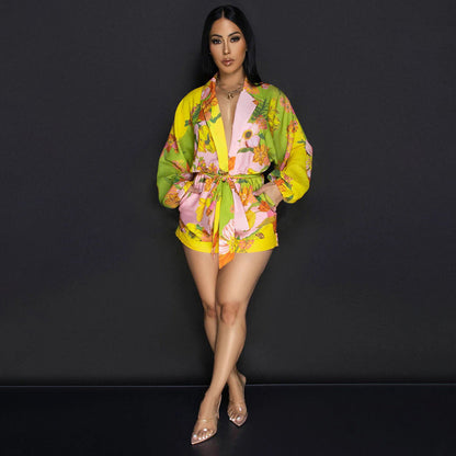 Mono informal de lino con estampado floral para mujer