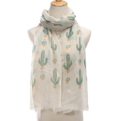 Bufanda larga de viaje con estampado de cactus de verano para mujer