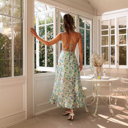 Robe longue à bretelles et dos nu pour femme