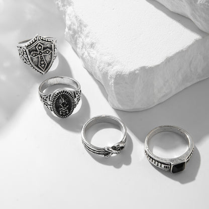 Mens Punk Cross Ring Four Piece Set Alloy Jewelry