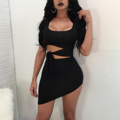 Women Fashion Short Irregular Hollow-Out Sleeveless Dress Material Milk Fiber
