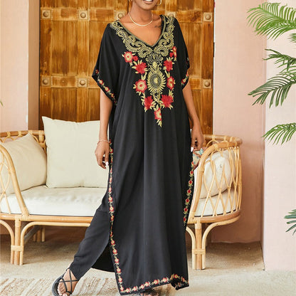 Women Fashion Casual Vacation Floral Embroidered Long Cover-Ups