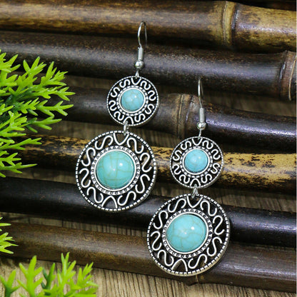 Conjunto de pendientes turquesa retro de estilo étnico bohemio