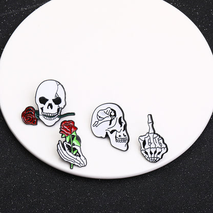 Broches en métal unisexes Halloween en forme de tête de mort avec gouttes d'huile