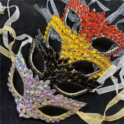 Masque de mascarade d'Halloween pour femme en strass