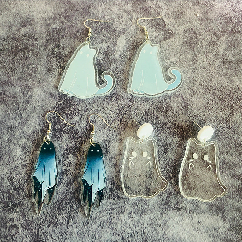 Halloween Women Fashion Cartoon Ghost Cat Acrylic Earrings