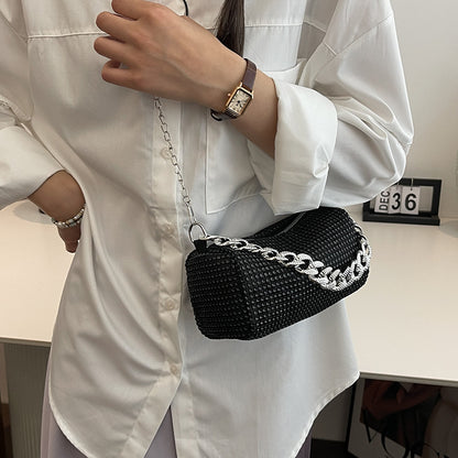 Bolso bandolera con cadena de metal y diamantes de imitación para mujer