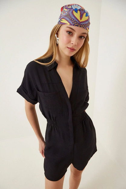 Casual Women's Short-Sleeved Cotton-Linen Overalls
