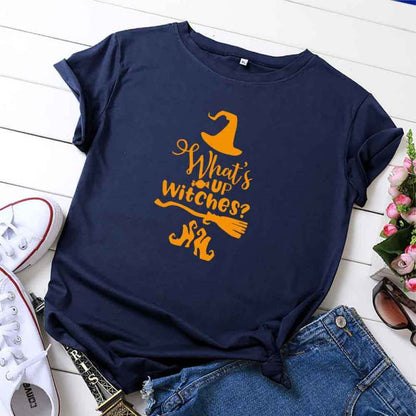 Camiseta informal de Halloween con cuello redondo y manga corta para mujer