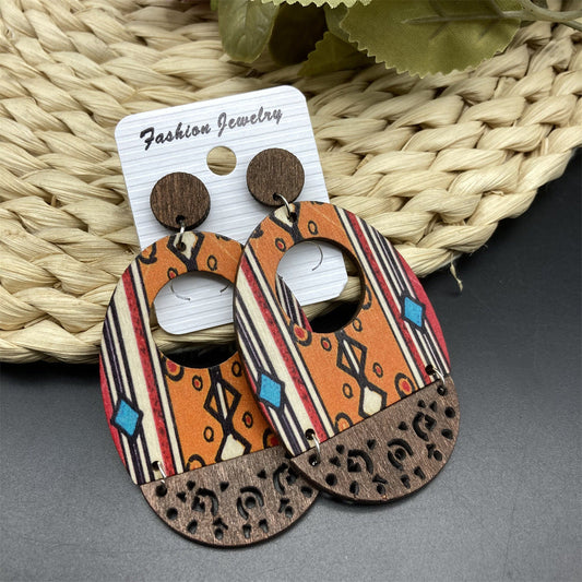 Boucles d'oreilles creuses en bois style bohème vintage