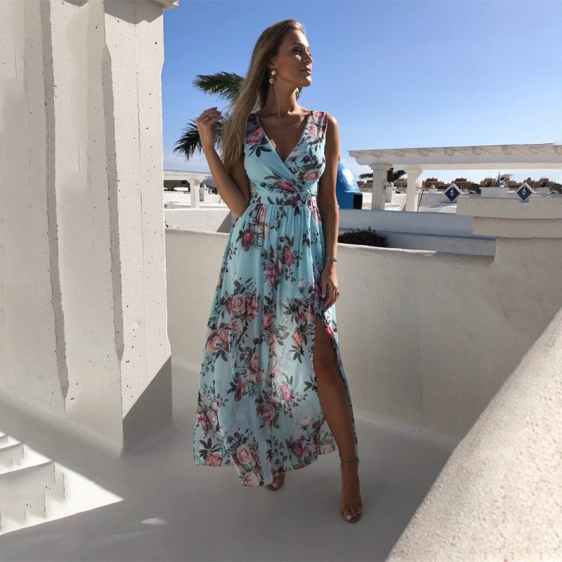 Robe d'été bohème élégante en mousseline de soie à imprimé floral pour femme