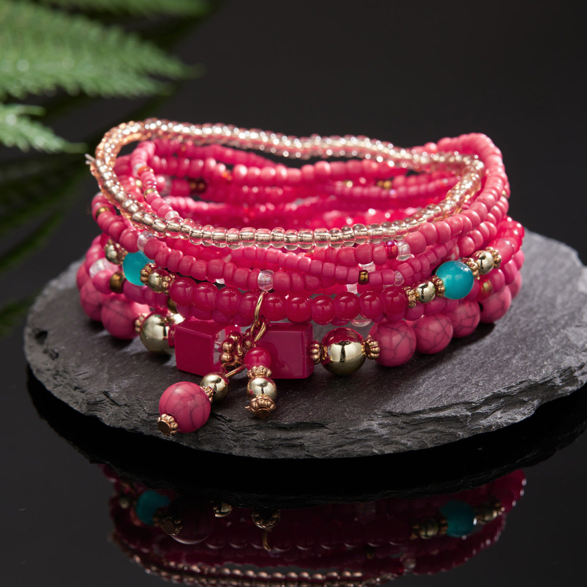 Conjunto de pulseras de cuentas multicapa bohemias para mujer