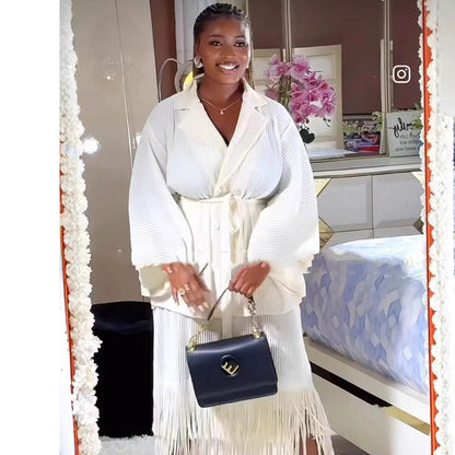 African Women Lapel V-Neck Long Sleeve Cardigan Set