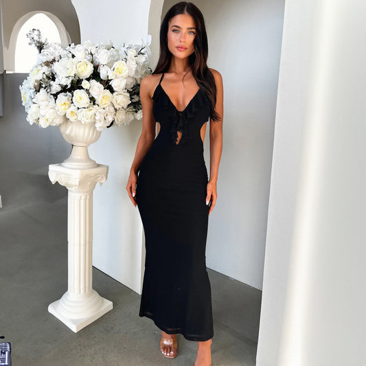 Women Fashion Sexy Solid Color Ruffled Dress