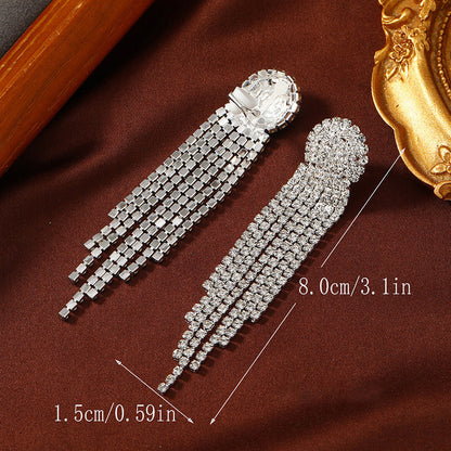 Boucles d'oreilles pendantes longues à pampilles et strass pour femmes