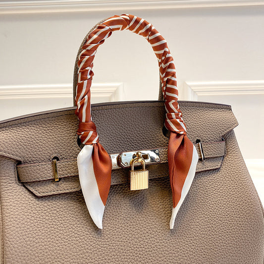 Fashion Stripe Printed Ribbon Tie Bag Handle Scarf