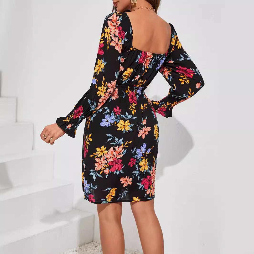 Vestido casual de algodón con estampado floral para mujer
