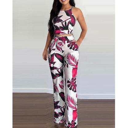 Conjunto de camiseta y pantalón con estampado floral de verano