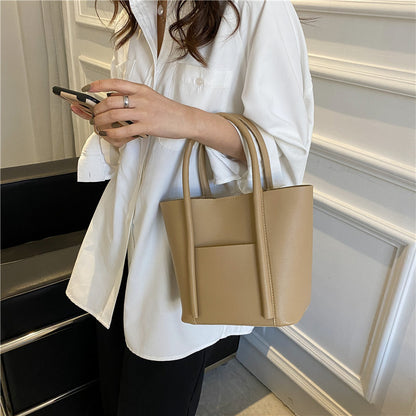 Bolso de mano informal de gran capacidad para mujer, de color liso, estilo urbano, de PU.