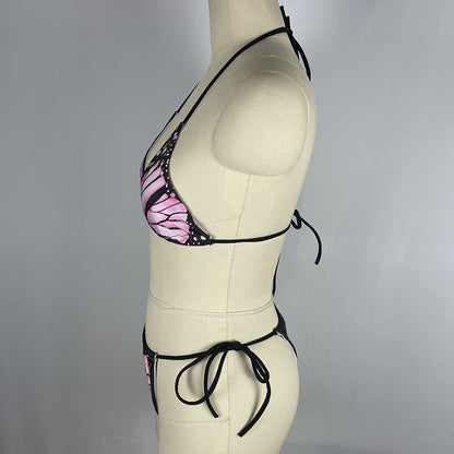 Bikini sexy con cuello halter y estampado de mariposas para mujer